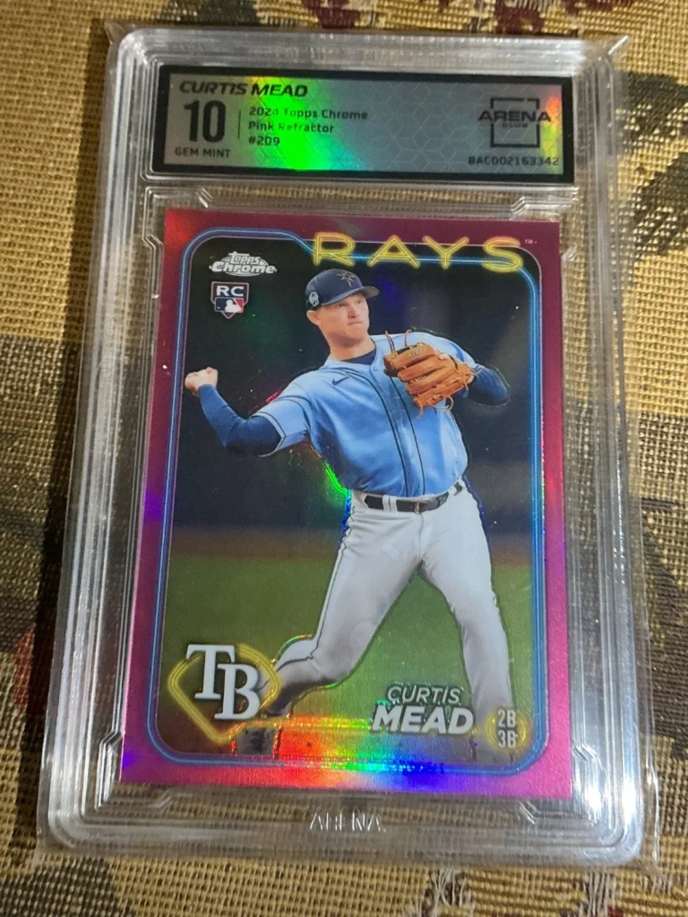 CURTIS MEAD 2024 Topps Chrome MLB Pink Refractor Rookie Card 209 Graded Arena 10